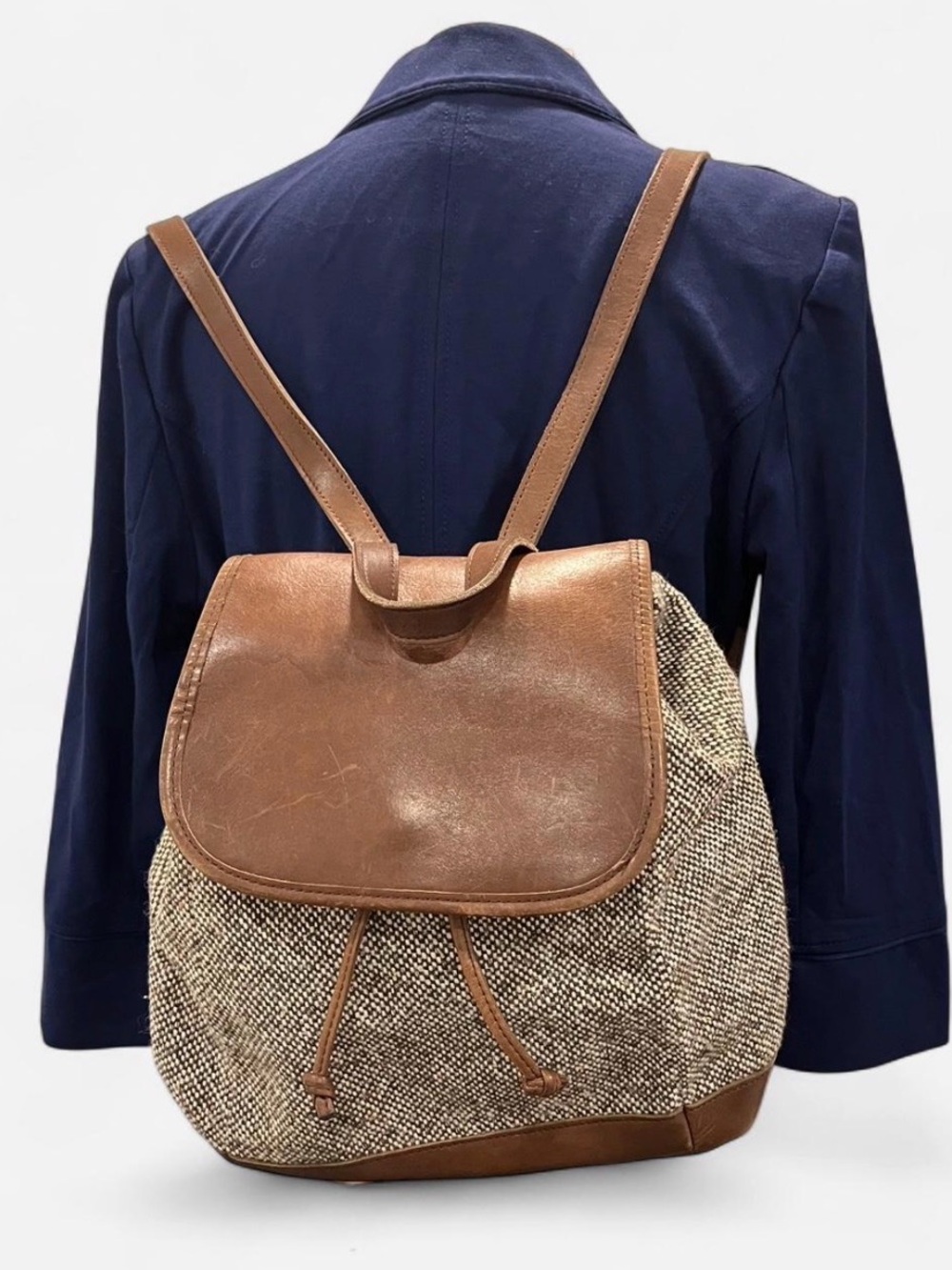 L.L. Bean Brown Leather & Tweed Backpack